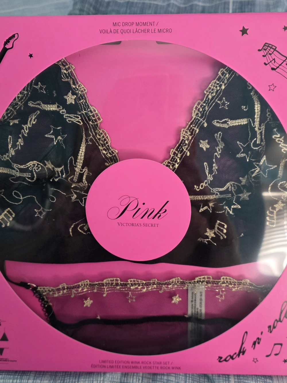 PINK Black Mesh Bralette & Brief Set with Gold Embroidery Read Full Post